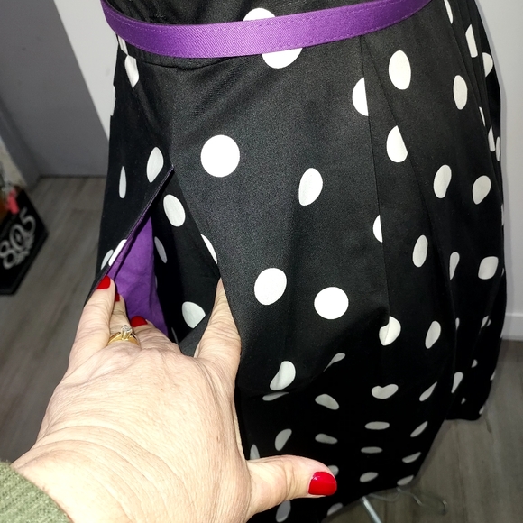 Polka Dot Black Dress with Purple Belt - Picture 7 of 12